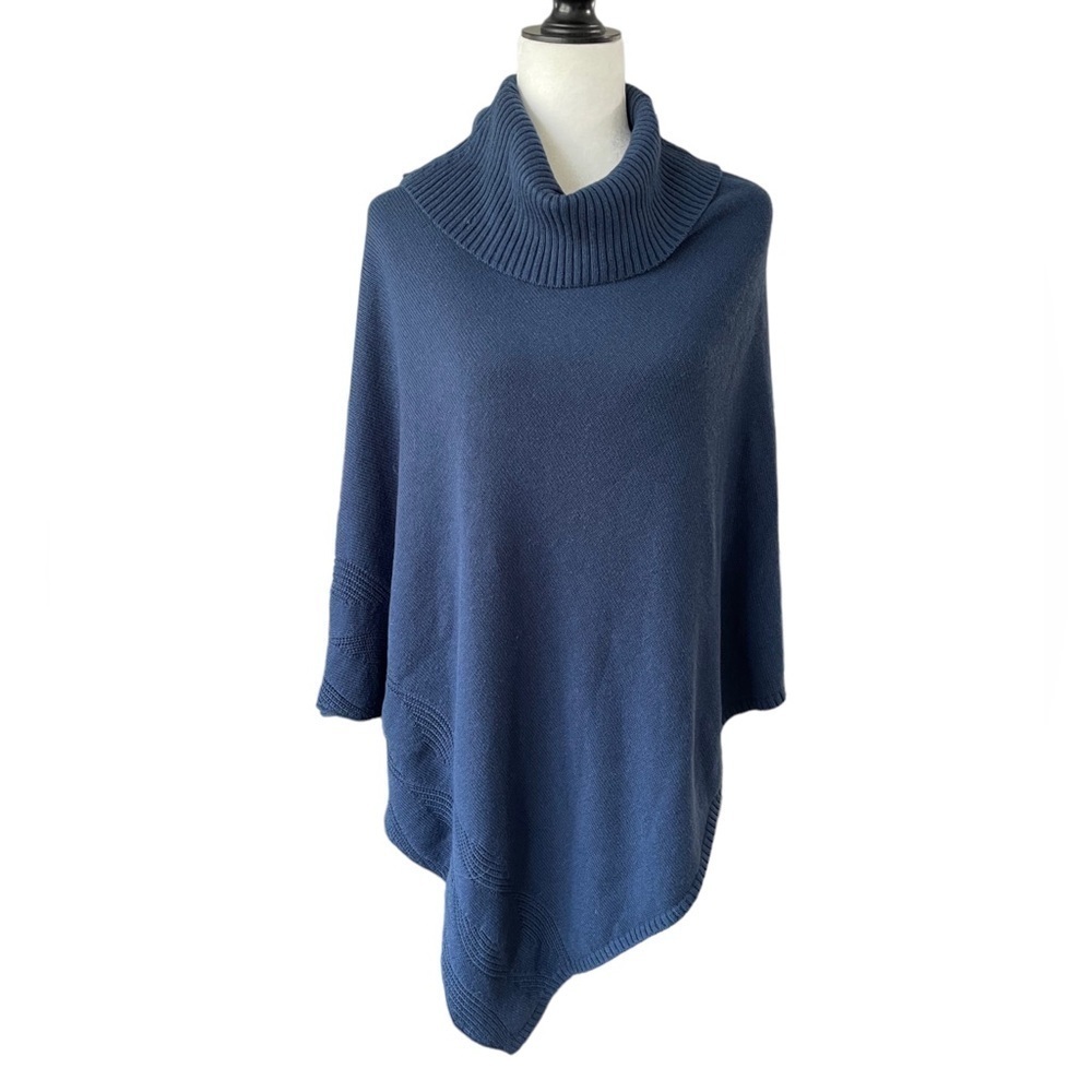 Soft Surroundings Wool Cashmere blend knit sweater poncho navy blue one size